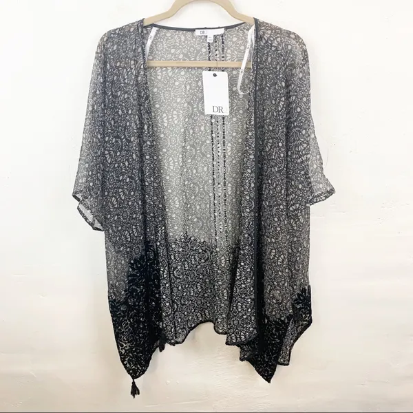 Daniel Rainn DR2 Large Velvet Burnout Sheer‎ Kimono Caftan New With Tags - Image 2
