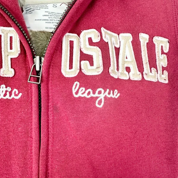 Aeropostale Vintage Y2K Faux Fur Lined Logo Full Zip Hoodie Size Small Maroon - Image 3