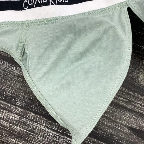 Calvin Klein Sage Green & White Cotton Logo Band Bra S - Image 3