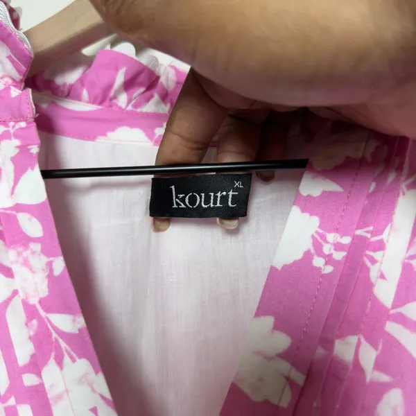 Kourt Women Preppy Mini Dress XL Pink White Floral Spring Easter‎ Lined Cotton - Image 5