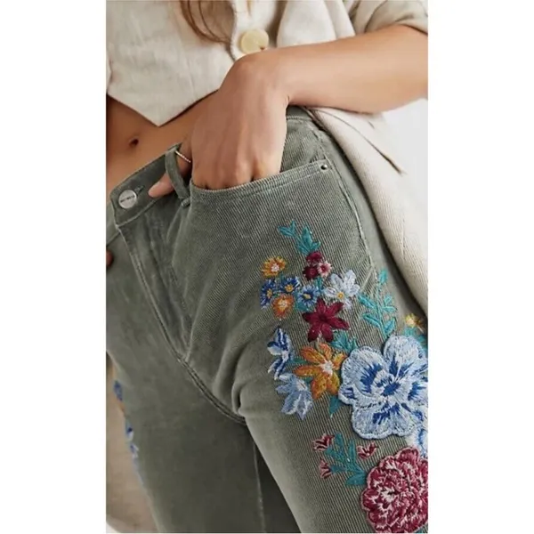 Free People x Driftwood Farrah Embroidered Cord Flare Jeans Sz 28 - Image 4