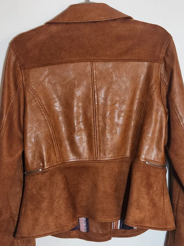 By Anthropologie Brown Robyn Faux Leather Moto Jacket Size Medium - Image 6