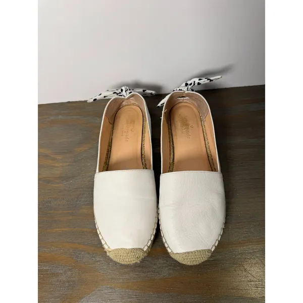 Kate Spade White Leather Espadrille Flats Shoes Size 7.5 Bow Coastal Preppy - Image 9