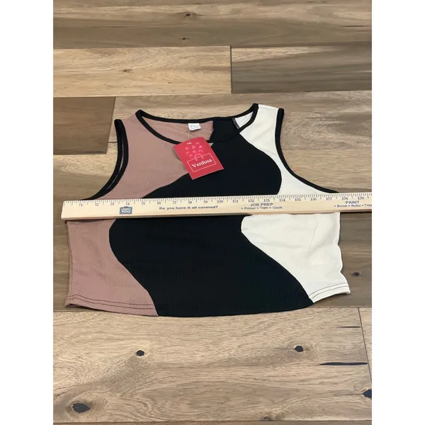 Verdusa Crop Tank Top Size XL Tan Black White Slim Fitted Y2K Streetwear NWT - Image 3