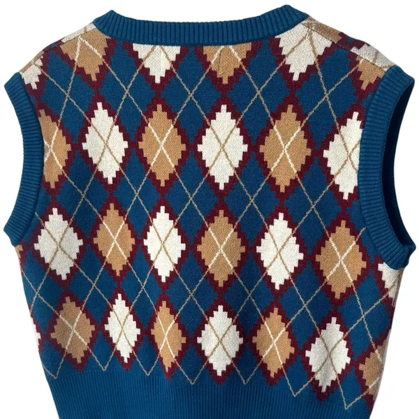 NWOT Cider Sweater Vest Blue Argyle Print‎ Academia Preppy Old Money S/M - Image 6