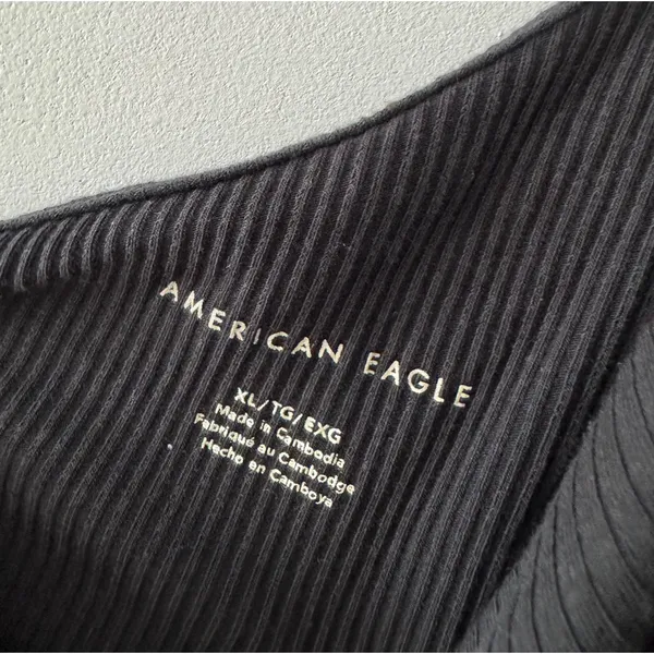 American Eagle Black Ribbed One Shoulder Tie Detail Bodysuit‎ - Image 7