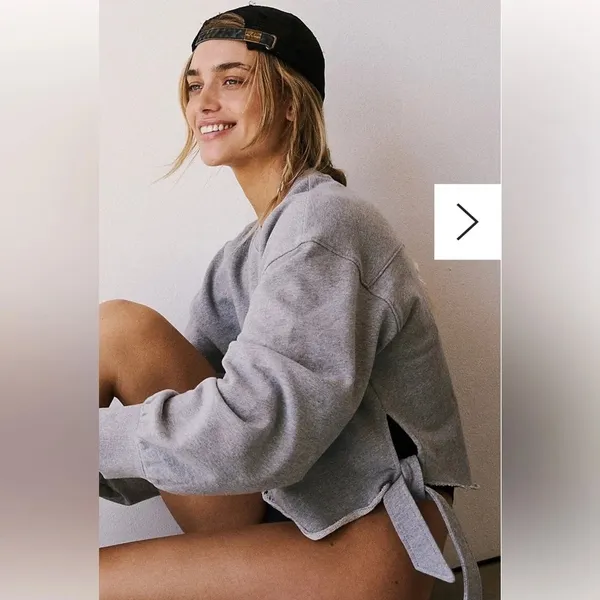 Free People Movement Odette Side Tie Sweatshirt Size M Gray Lounge Barre Raw Hem - Image 14