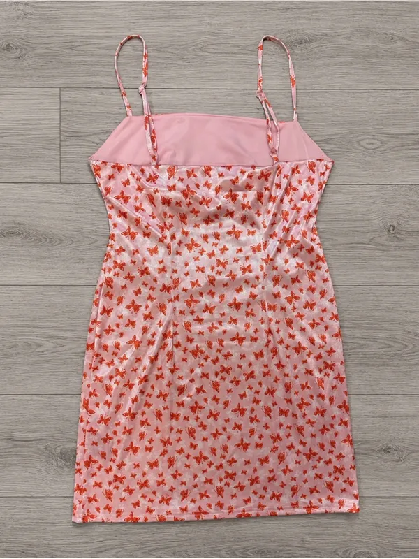 Urban Outfitters Pink Butterfly Satin Slip Mini Dress Y2K Size M - Image 3