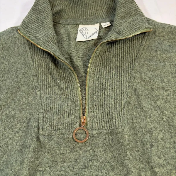 Janet Chung green quarter zip sweater. M Mock neck front pocket 3/4 sleeve. Soft - Image 3