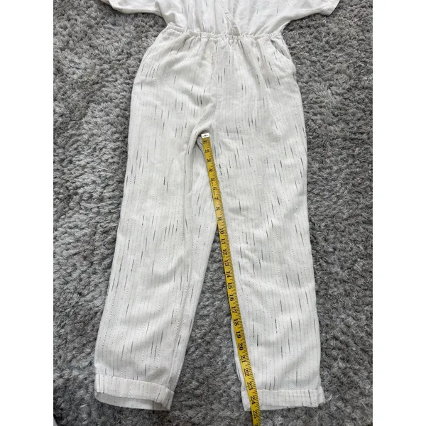 Anthropologie Feather Bone Soleil Ivory Stripe Textured Jumpsuit Women’s Size S - Image 13