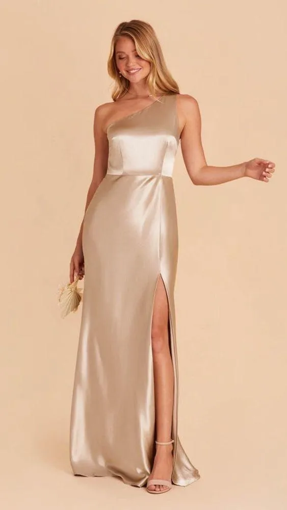BIRDY GREY Kira Dress In Shiny Satin Neutral Champagne - Image 3