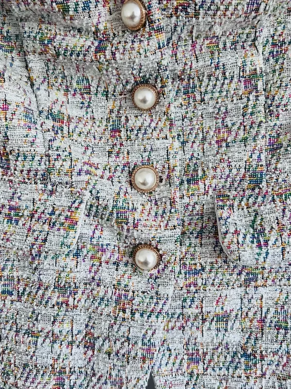 Coquette Tweed Corset Top Pearl Buttons Strapless Medium - Image 2