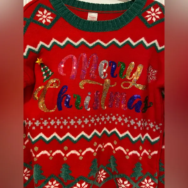 Holiday Time Size S Merry Christmas Embellished Sequin Crew Neck Ugly Sweater - Image 2