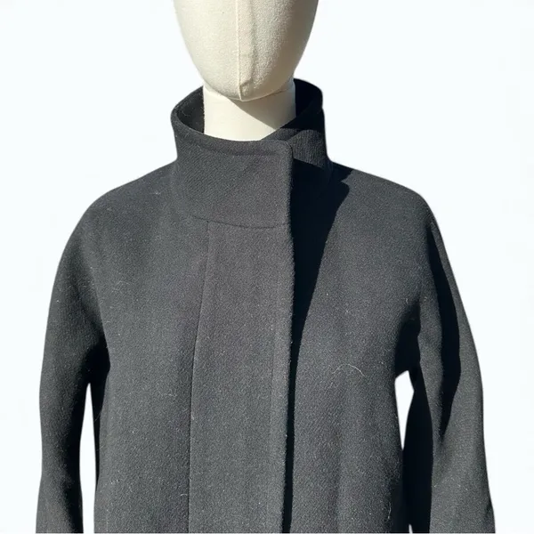 J.Crew Wool Blend Coat Women 4 Black Funnel Neck Minimalist Long Winter Preppy - Image 2
