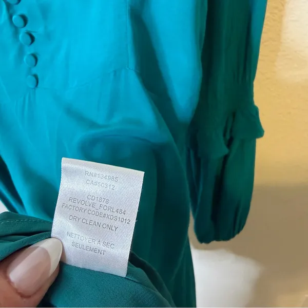 For Love & Lemons Teal Blue Ruffle Long Sleeve Mini Peasant Dress Womens Size M‎ - Image 7