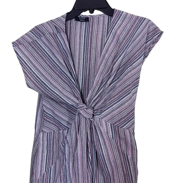 VICI Women's Multicolor Striped Knotted Twist Front Dress - Image 4