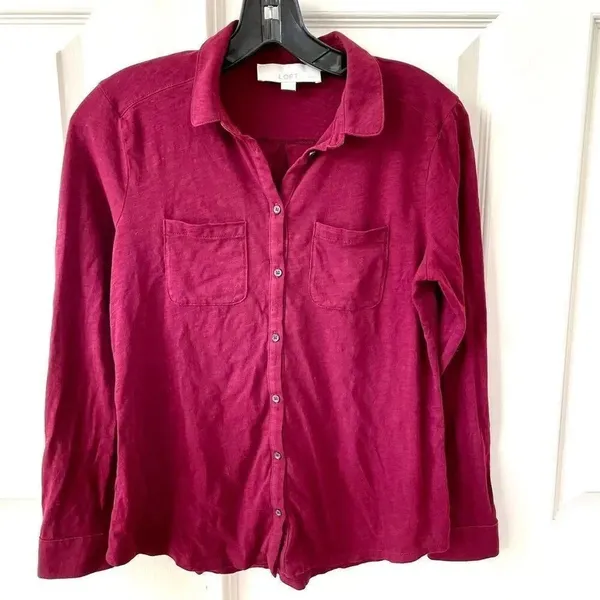 Loft burgundy long sleeve button down - Image 5