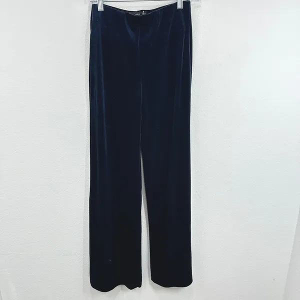 MNG Mango Navy Blue Velvet Pants Women's Straight Leg Pull On‎ Contemporary Chic - Image 2