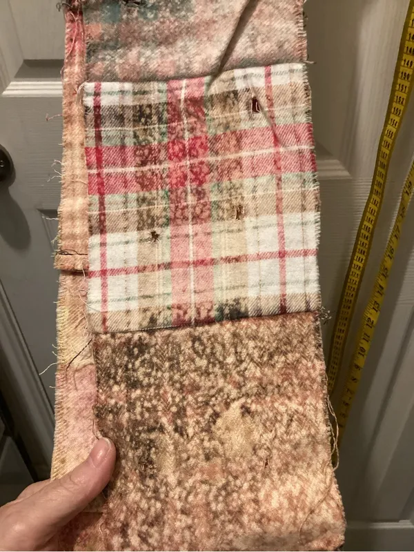 Plaid Patchwork Fringe Scarf in Red, Blue & Brown Red - Image 6