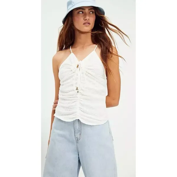 Free People Womens White‎ Love Her Lace Textured Keyhole Boho Indie Hippie Sz M - Image 2