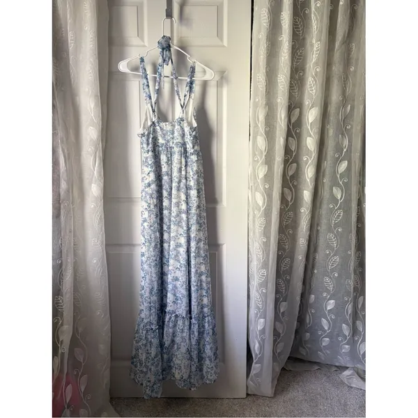 Lulus My Love Story Floral Print Tie-Back Maxi Dress side zipper size S - Image 6