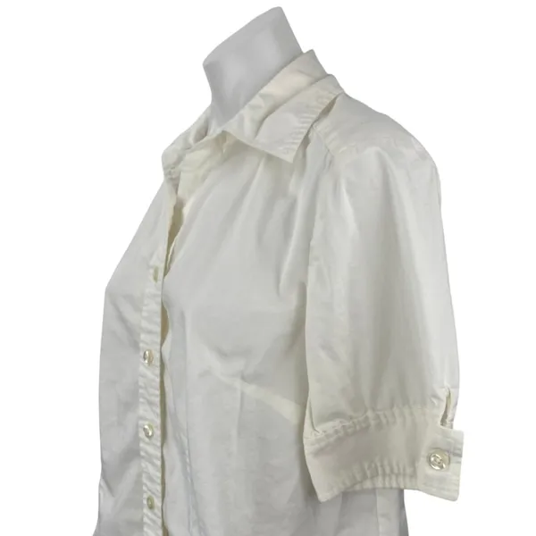 Ann Taylor LOFT Maternity White Collared Short Sleeve Button Down Shirt Top Sz M - Image 4