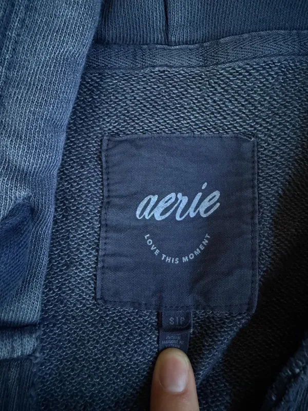 Aerie Navy Blue Distressed Hoodie – Size Small - Image 3