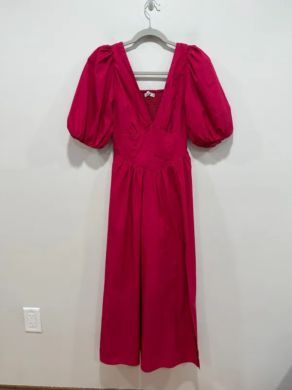 Abercrombie & Fitch Fuchsia Puff Sleeve Maxi Dress Smocked Back Cottagecore Size XS - Image 2