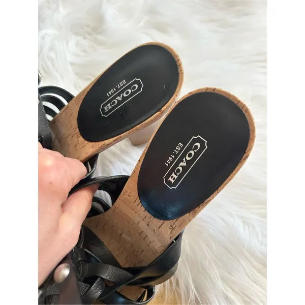 COACH ADRIENN STRAPPY LEATHER SANDAL SHOE BLACK size 10 - Image 2
