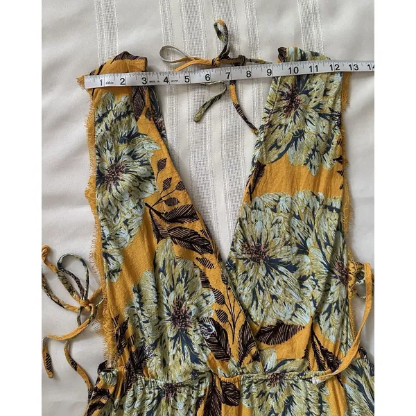 Free People "Marnie" Golden Yellow Floral Short Dress Size S Rayon Boho Floral. - Image 10