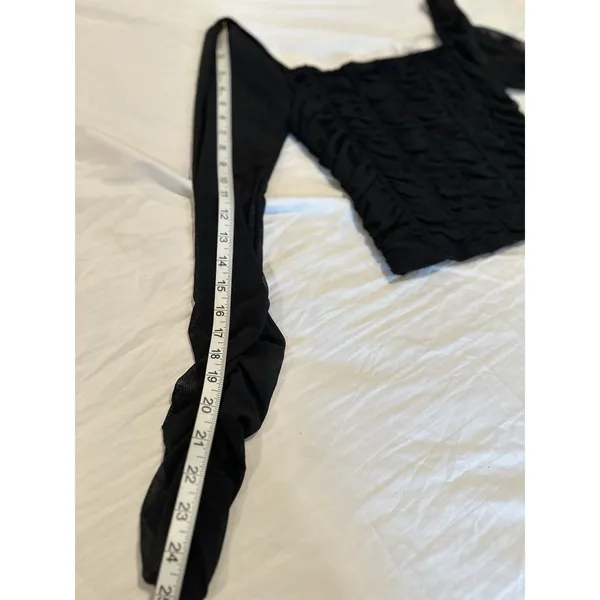 Jolie and Joy Women Sz:L Cropped Ruched Black Bodice Stretch Sheer Mesh Sleeves - Image 6