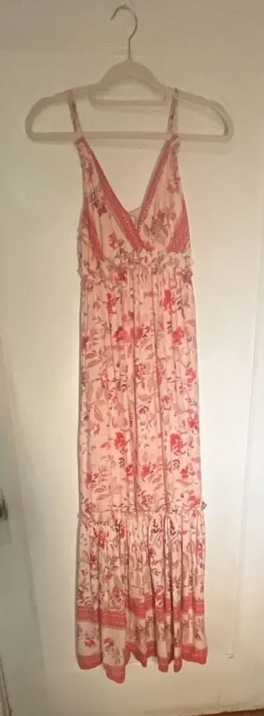 Blue Rain Pink Floral Maxi Dress Size S - Image 2