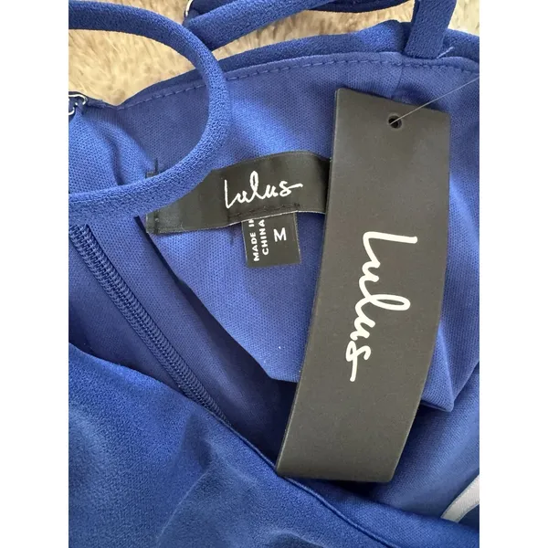 NWT Lulus Compelling Composure Blue Sleeveless Ruffled Bodycon Mini Dress Medium - Image 7