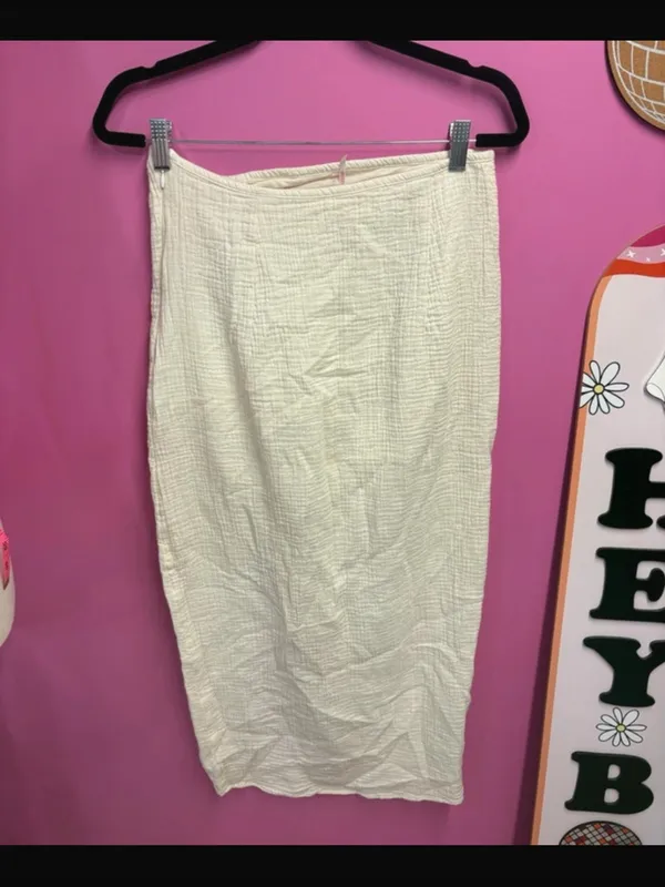 Free People Natural Cerine Ruched Midi Skirt Ivory Gauze Size 10 - Image 2