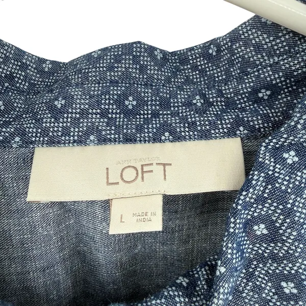 Loft Size Large Long Sleeve Button Up Shirt Top Blouse 100% Cotton Blue - Image 4
