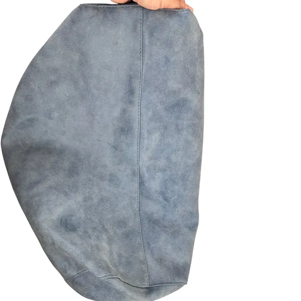 Saks Fifth Avenue Lg Dusty Blue Faux Suede Tote Shoulder Bag Minimalist Commuter - Image 12