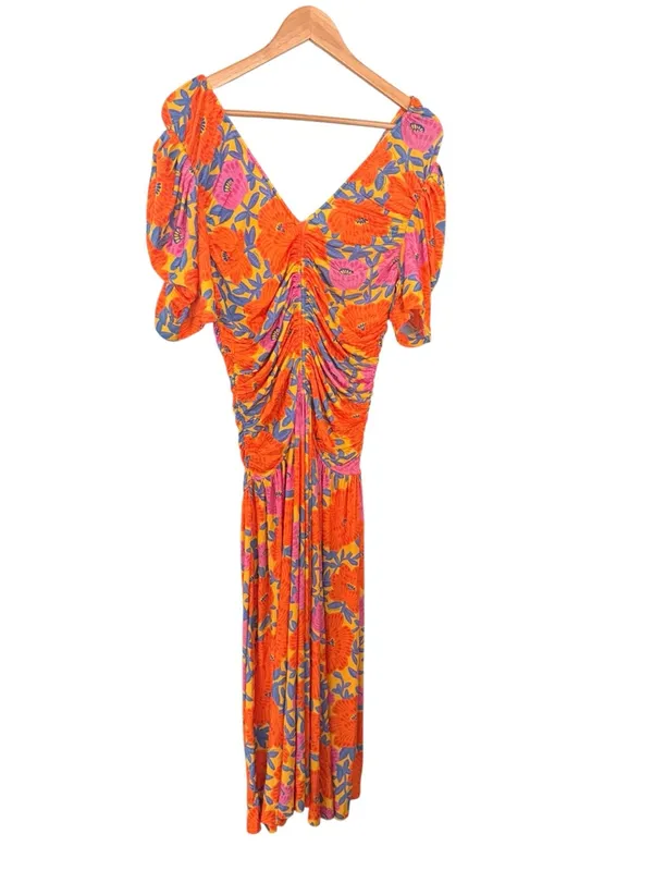 ANTHROPOLOGIE Farm Rio Short Sleeve Ruched Midi Dress Tropical Floral Size M NEW - Image 4