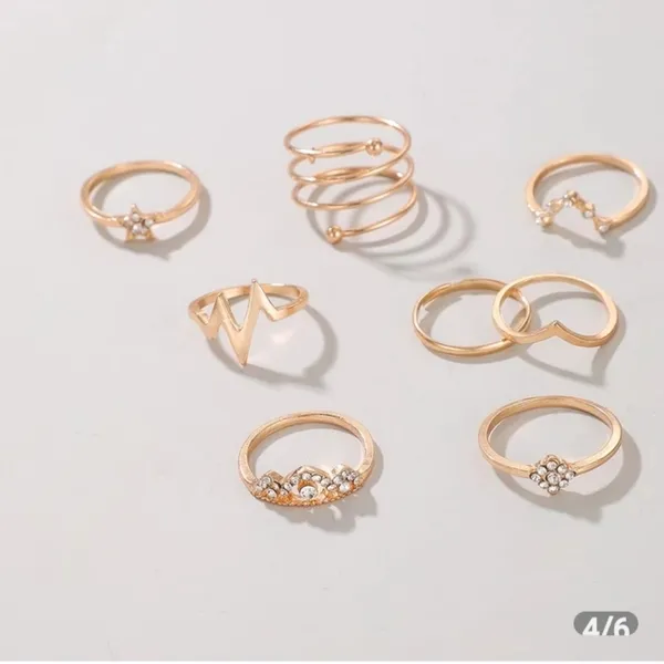Boutique Gold Rhinestone Stacking Midi Finger Multi Size 8pc Ring‎ Set NEW - Image 6