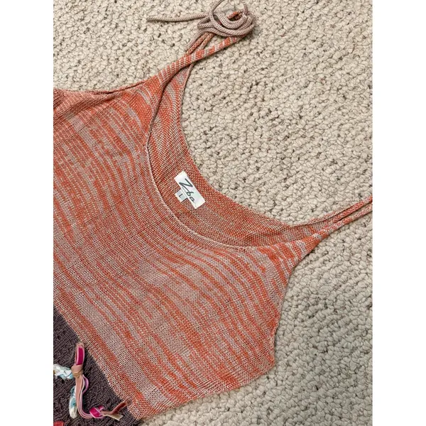 Crochet Tank Tunic Rust Brown Multicolor Ribbon Boho Hippie Eclectic L Z Ba - Image 6