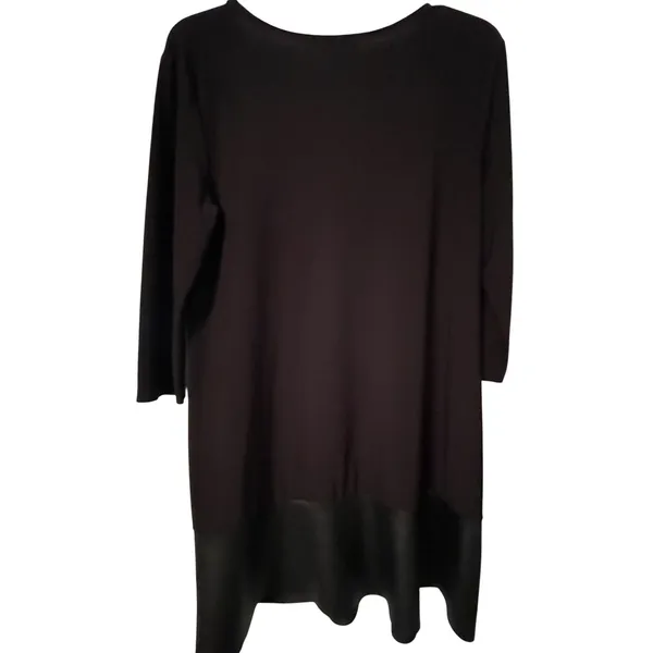 Annalee + Hope Black Faux Leather Trim Shift‎ Dress 3/4 Sleeve Large Made in USA - Image 4
