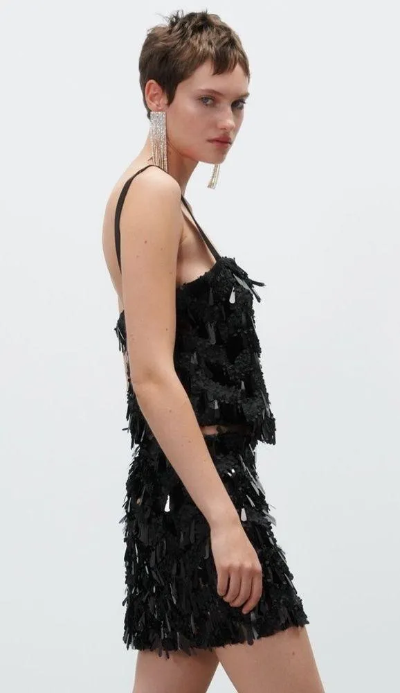 Zara Sequin Cropped Camisole Top Black Size S New - Image 9