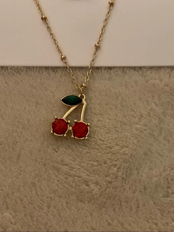 Gold Layered Necklace with Red Cherry Pendant - Image 2