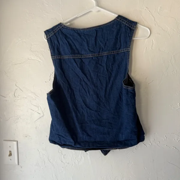 Womens Dark Wash‎ Denim Vest Sleeveless Jean Button Up Braided Pockets S Western - Image 6