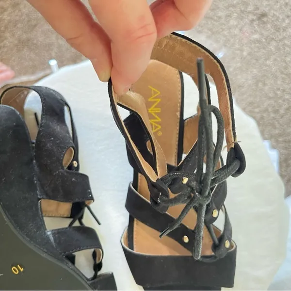 ANNA Black Lace-Up‎ Wedges, Size 9.5 - Image 4