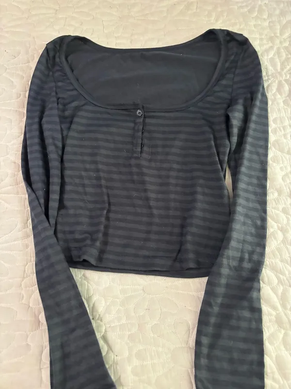 Long sleeve striped crop top button up Blue Size XS - Image 2