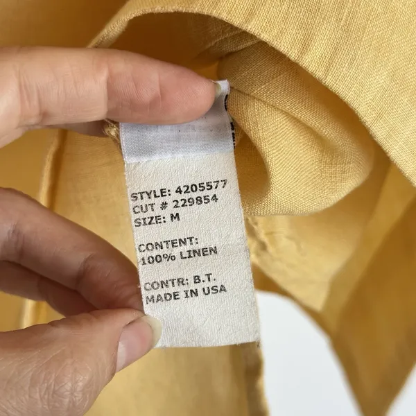 Cut Loose 100% Linen V-Neck Tunic Top M Butter Yellow Lagenlook Minimalist USA - Image 7