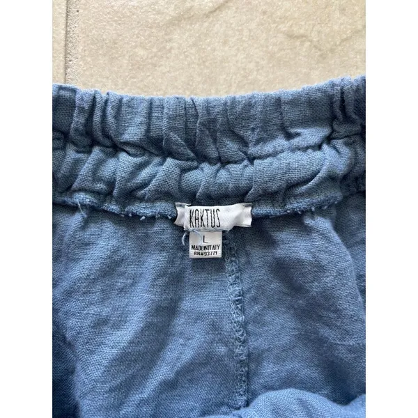 Kaktus Pants Womens Large Blue Linen Italy Lagenlook Boho Coastal Beachy Capsule - Image 5