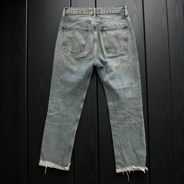 AGOLDE High Rise Straight Leg Jeans Light Wash Raw Frayed Hem Women's size 28 - Image 2