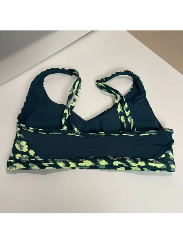 Aerie Sports Bra Womens L OFFLINE Goals Plunge Leopard Print Deep Forest Green - Image 4