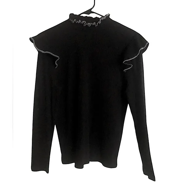 LOFT Black Ruffle Trim Blouse size Xl runs small NWOT - Image 3